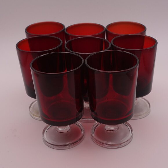 Set of Eight(8) Red Mini Wine Glasses France - Picture 1 of 8